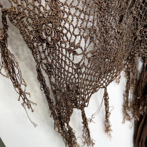 XXI Boho Crochet Midi Skirt XS Brown layered Lace Fringe Y2K 2000s Forever 21 - Picture 5 of 8